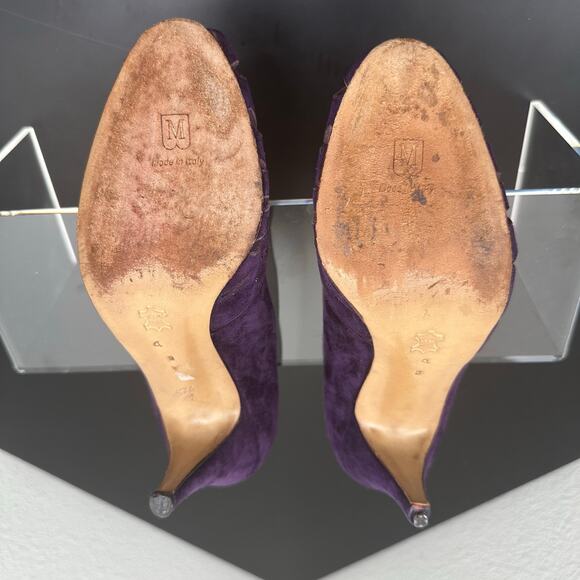 Vintage Bruno Magli Purple Suede Cutout Peep Toe Heels Pumps Italy Womens 6B - Picture 9 of 10